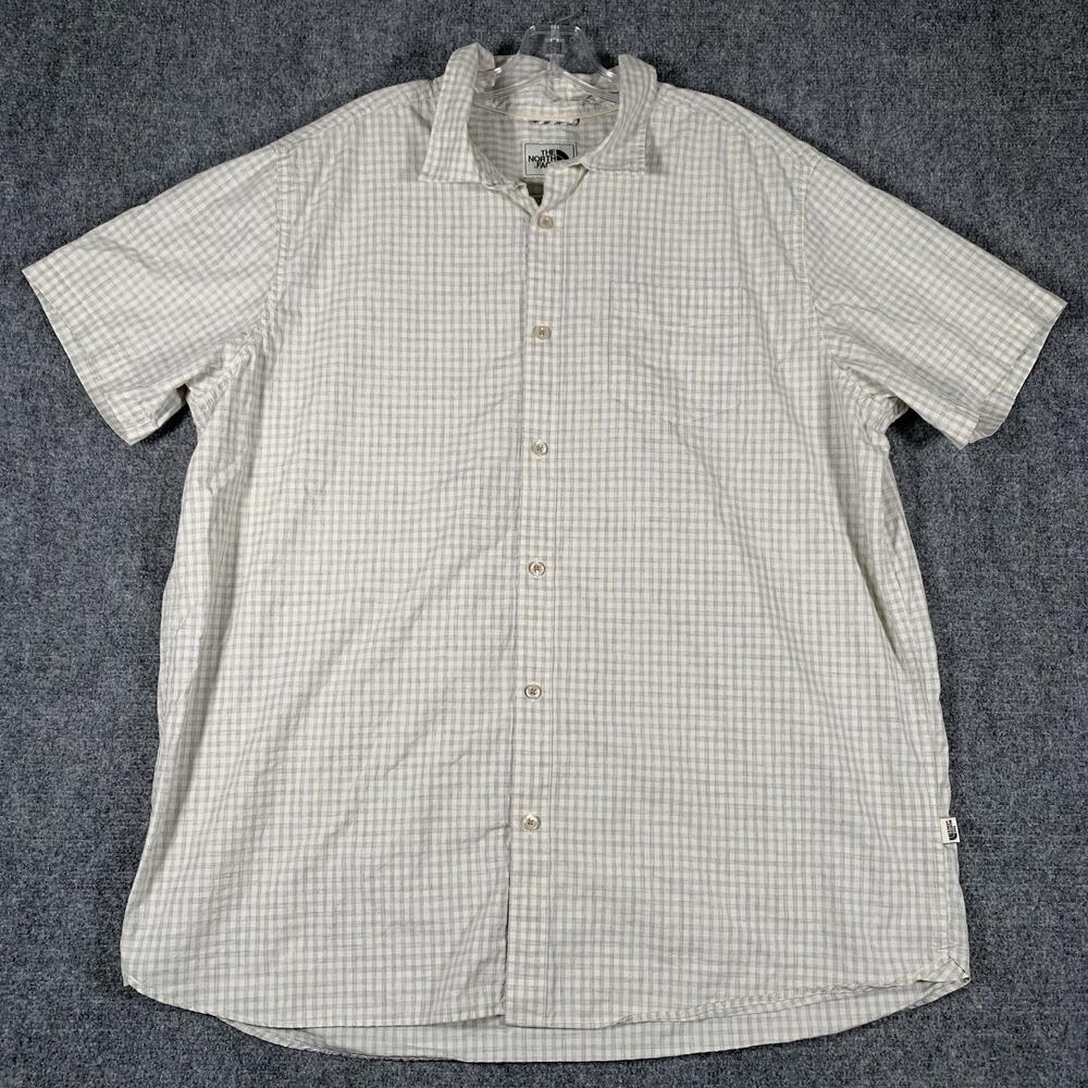 The North Face Shirt Mens 2XL White Gray Check Short Sleeve Button Front Casual